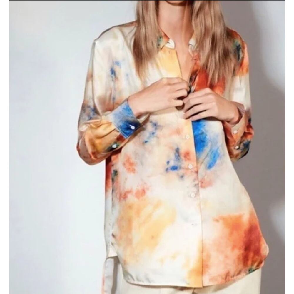 Aritzia Le Fou Wilfred Aura Silk Tie Dye Button Down Shirt Dress